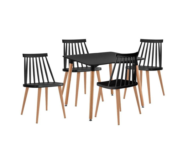 LAVIDA-ART Τραπεζαρία: Τραπέζι 80x80 Οξιά/MDF + 4 Καρέκλες Μέταλλο Βαφή Φυσικό PP Μαύρο LAVIDA-ART Τραπεζαρία: Τραπέζι 80x80 Οξιά/MDF + 4 Καρέκλες Μέταλλο Βαφή Φυσικό PP Μαύρο