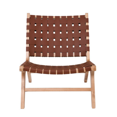 DUNE Lounge Καρέκλα, Ξύλο Απόχρωση Φυσικό, Κάθισμα-Πλάτη Ιμάντες Pu Καφέ