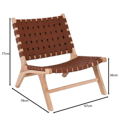 DUNE Lounge Καρέκλα, Ξύλο Απόχρωση Φυσικό, Κάθισμα-Πλάτη Ιμάντες Pu Καφέ