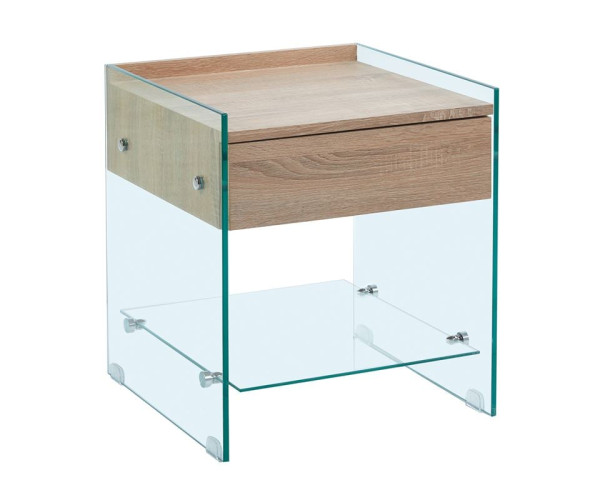 GLASSER Wood Κομοδίνο Διάφανο Γυαλί 10mm - με Συρτάρι Απόχρωση Δρυς GLASSER Wood Κομοδίνο Διάφανο Γυαλί 10mm - με Συρτάρι Απόχρωση Δρυς