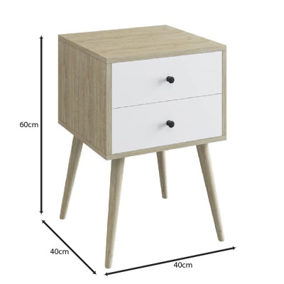 ALIDA Κομοδίνο με 2 Συρτάρια, Απόχρωση Sonoma - Άσπρο