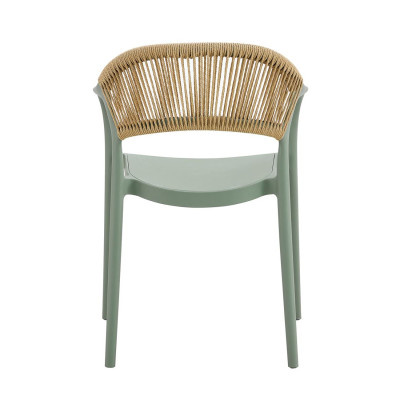 DONNA Πολυθρόνα Στοιβαζόμενη, PP-UV Πράσινο, Rope Wicker Φυσικό