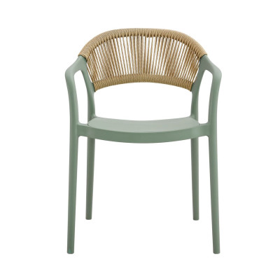 DONNA Πολυθρόνα Στοιβαζόμενη, PP-UV Πράσινο, Rope Wicker Φυσικό