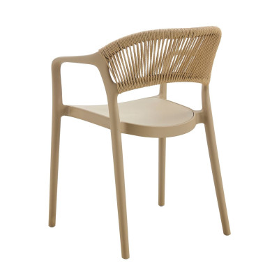 DONNA Πολυθρόνα Στοιβαζόμενη, PP-UV Tortora, Rope Wicker Φυσικό