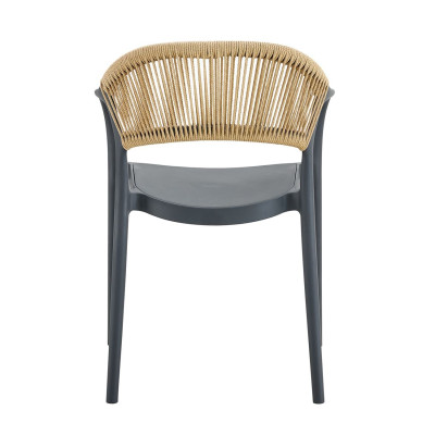 DONNA Πολυθρόνα Στοιβαζόμενη, PP-UV Ανθρακί, Rope Wicker Φυσικό