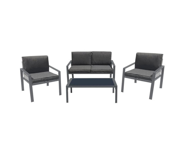 RIVIAN Set Σαλόνι Κήπου 4τεμ, Μέταλλο Βαφή Ανθρακί, Μαξιλάρια Γκρι