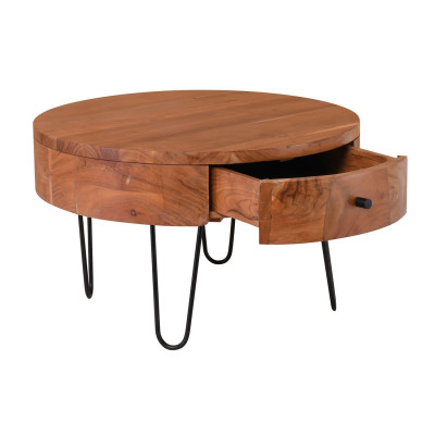 KARIM-W Τραπεζάκι Σαλονιού Καθιστικού, Μέταλλο Βαφή Μαύρο, Ξύλο Ακακία Φυσικό