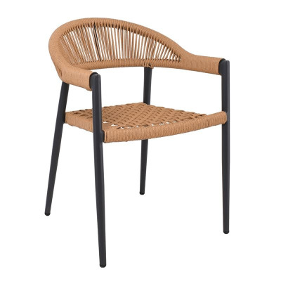 MADISON Πολυθρόνα Βεράντας- Κήπου, ALU Ανθρακί, Rope Wicker Φυσικό, Στοιβαζόμενη