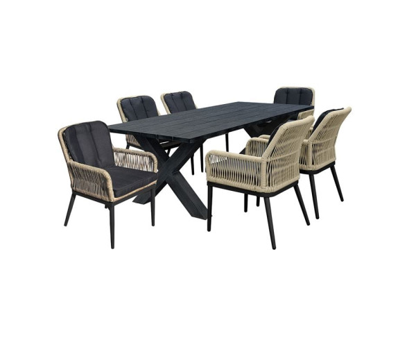 ALLEY Set Τραπεζαρία ALU Ανθρακί-Rope Φυσικό: Τραπέζι 180x94 + 6 Πολυθρόνες με Μαξιλ ALLEY Set Τραπεζαρία ALU Ανθρακί-Rope Φυσικό: Τραπέζι 180x94 + 6 Πολυθρόνες με Μαξιλ