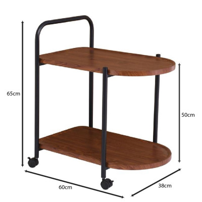 TROLLEY - Βοηθητικό Τραπεζάκι Μέταλλο Βαφή Μαύρο, MDF with PVC Απόχρωση Καρυδί