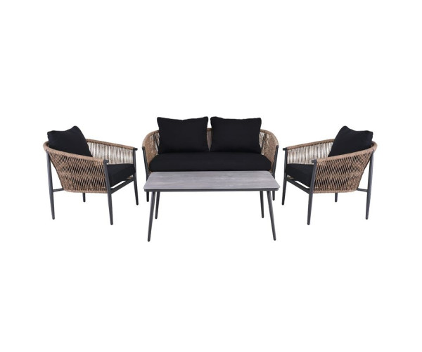 GASBA Set Σαλόνι Κήπου 4τεμ, Alu Ανθρακί, Rope Wicker Φυσικό, Μαξιλάρια Σκούρο Γκρι