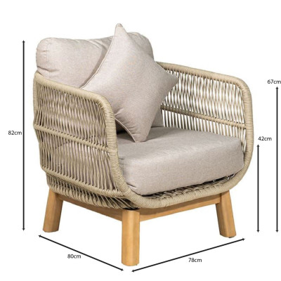 MARK Set Σαλόνι Κήπου 4τεμ, Acacia Φυσικό, Μαξιλάρια Μπεζ Rope Wicker Μπεζ
