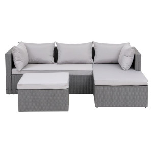 CORNER Set Wicker, Γωνία με Σκαμπό, Απόχρωση Ανοιχτό Γκρι Αναστρέψιμη Γωνία