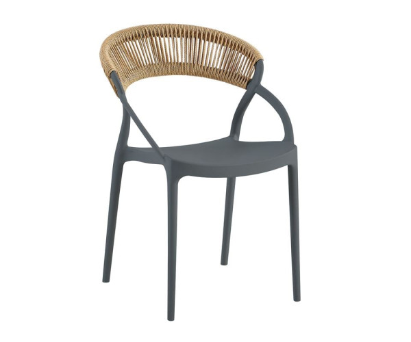 DORA Πολυθρόνα Στοιβαζόμενη, PP Ανθρακί, Rope Wicker Φυσικό DORA Πολυθρόνα Στοιβαζόμενη, PP Ανθρακί, Rope Wicker Φυσικό