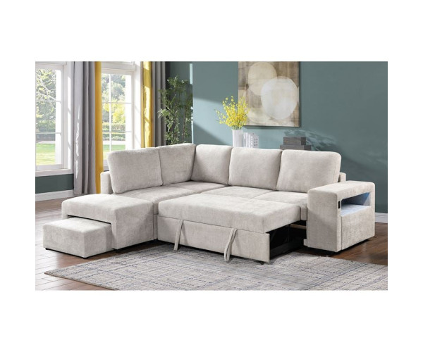 FLEXY Καναπές Δεξιά Γωνία - Κρεβάτι, με Χώρους Αποθήκευσης φωτιζόμενο, Ύφασμα Μπεζ