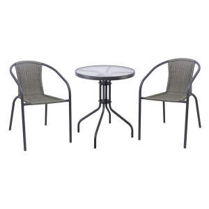 BALENO-W Set Κήπου - Βεράντας: Τραπέζι + 2 Πολυθρόνες Μέταλλο Ανθρακί, Wicker Mixed Grey