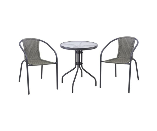 BALENO-W Set Κήπου - Βεράντας: Τραπέζι + 2 Πολυθρόνες Μέταλλο Ανθρακί, Wicker Mixed Grey