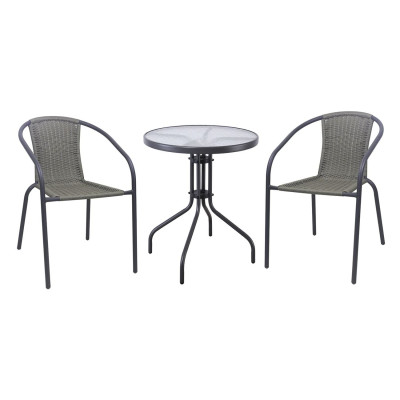 BALENO-W Set Κήπου - Βεράντας: Τραπέζι + 2 Πολυθρόνες Μέταλλο Ανθρακί, Wicker Mixed Grey