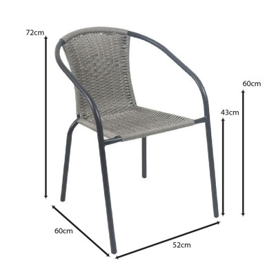 BALENO-W Πολυθρόνα Στοιβαζόμενη, Μέταλλο Βαφή Μαύρο, Wicker Mixed Grey