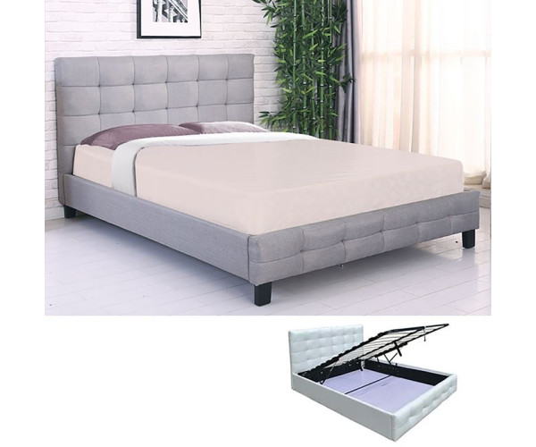 FIDEL Κρεβάτι Διπλό με Αποθηκευτικό Χώρο, για Στρώμα 140x190cm, Ύφασμα Γκρι