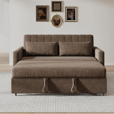 TEMPO-W Καναπές - Κρεβάτι, Με ανάκλιση πλάτης, Ύφασμα Καφέ