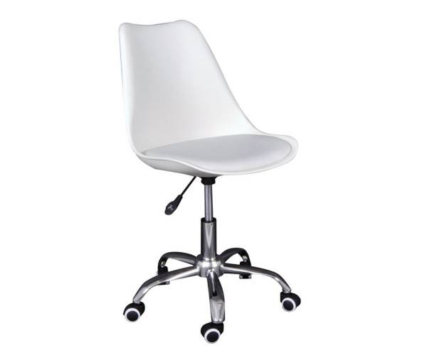 MARTIN-W Καρέκλα Γραφείου, Βάση Χρώμιο, PP & Pu Άσπρο, Μονταρισμένη Ταπετσαρία