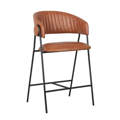 ALFRED Σκαμπό BAR Μέταλλο Βαφή Μαύρο, PU Camel (ΣΕΤ 2 τεμ)