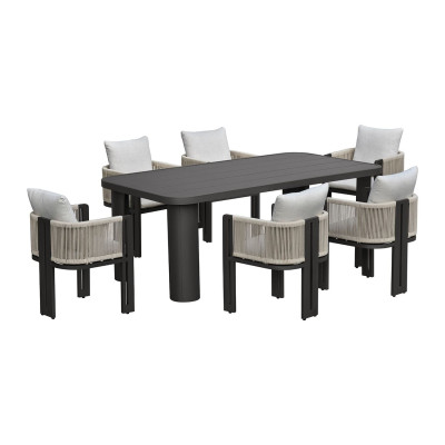 BOSTON Dining Set Τραπεζαρία Κήπου Βεράντας: Τραπέζι + 6 Πολυθρόνες Alu Ανθρακί - Μπεζ