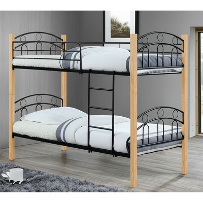 NORTON Κρεβάτι Κουκέτα Μέταλλο Βαφή Μαύρο, Ξύλο Φυσικό