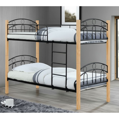 NORTON Κρεβάτι Κουκέτα Μέταλλο Βαφή Μαύρο, Ξύλο Φυσικό