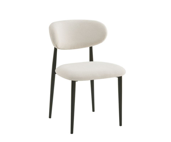 POINT Καρέκλα Τραπεζαρίας Μέταλλο Βαφή Μαύρο, Teddy Ύφασμα Άσπρο (ΣΕΤ 4 τεμ)