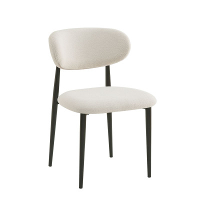 POINT Καρέκλα Τραπεζαρίας Μέταλλο Βαφή Μαύρο, Teddy Ύφασμα Άσπρο (ΣΕΤ 4 τεμ)