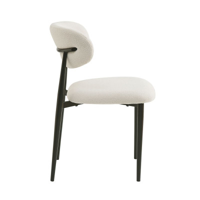 POINT Καρέκλα Τραπεζαρίας Μέταλλο Βαφή Μαύρο, Teddy Ύφασμα Άσπρο (ΣΕΤ 4 τεμ)