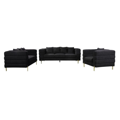 MORRIS Set Σαλόνι - Καθιστικό 3θέσιος + 2θέσιος + Πολυθρόνα Ύφασμα Teddy Μαύρο