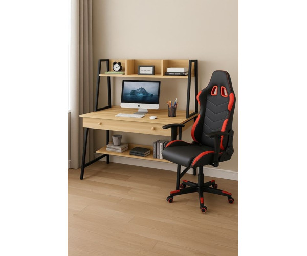 STUDENT-1 Set Γραφείο Η/Υ Sonoma - Μαύρο + Πολυθρόνα Gaming Μαύρο - Κόκκινο