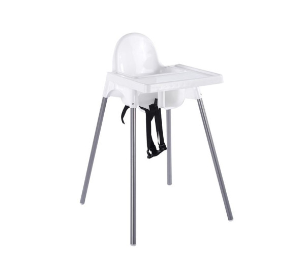 BABY Καρεκλάκι Φαγητού με δίσκο, Κάθισμα PP Άσπρο, Μεταλλικά πόδια Απόχρωση Γκρι