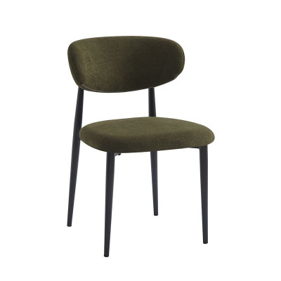 POINT Καρέκλα Τραπεζαρίας Μέταλλο Βαφή Μαύρο, Teddy Ύφασμα Olive Green (ΣΕΤ 4 τεμ)