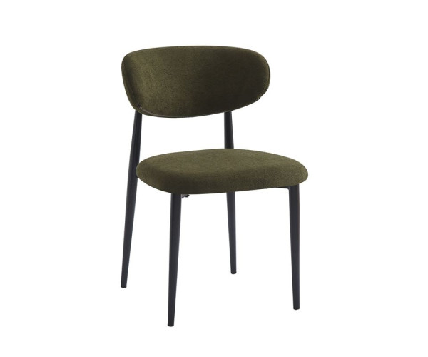 POINT Καρέκλα Τραπεζαρίας Μέταλλο Βαφή Μαύρο, Teddy Ύφασμα Olive Green (ΣΕΤ 4 τεμ)
