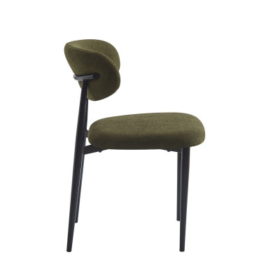 POINT Καρέκλα Τραπεζαρίας Μέταλλο Βαφή Μαύρο, Teddy Ύφασμα Olive Green (ΣΕΤ 4 τεμ)