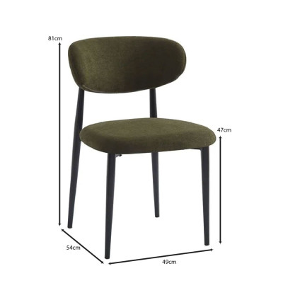 POINT Καρέκλα Τραπεζαρίας Μέταλλο Βαφή Μαύρο, Teddy Ύφασμα Olive Green (ΣΕΤ 4 τεμ)