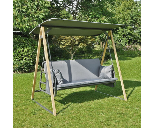 SURF Κούνια 3θέσια - Κρεβάτι, Μέταλλo Βαφή Φυσικό & Ανθρακί, Ύφασμα Γκρι