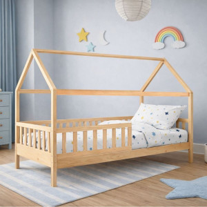 DREAM τ.Montessori Παιδικό Κρεβάτι, για Στρώμα 90x190cm, Ξύλο Πεύκου Απόχρωση Φυσικό