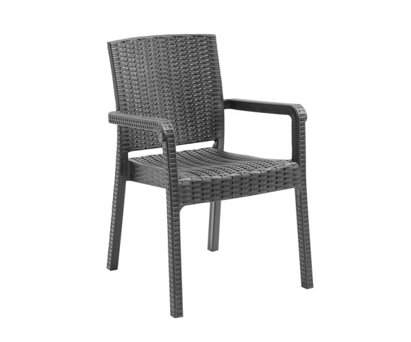 LORA Pro Πολυθρόνα Κήπου - Βεράντας Στοιβαζόμενη, PP-UV (Rattan Look) Ανθρακί