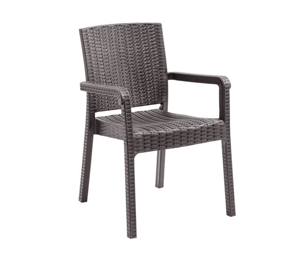 LORA Pro Πολυθρόνα Κήπου - Βεράντας Στοιβαζόμενη, PP-UV (Rattan Look) Καφέ