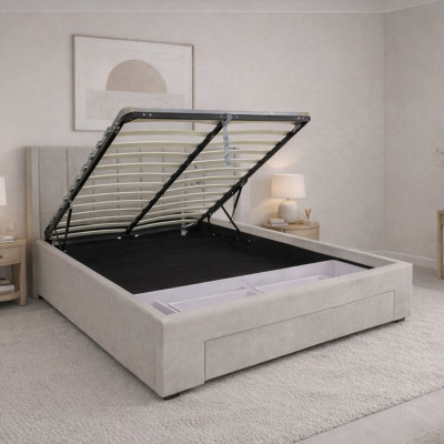 NEBRASKA Κρεβάτι Διπλό με Αποθηκευτικό Χώρο+2 Συρτάρια, για Στρώμα 160x200cm, Ύφ.Μπεζ