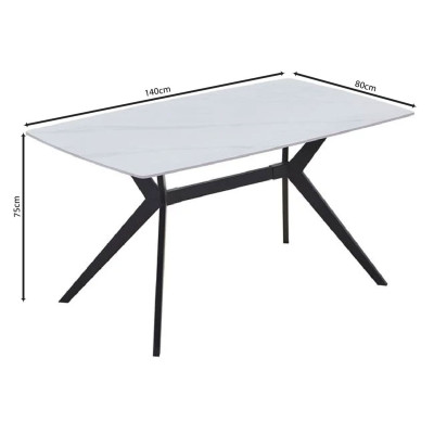 GALI Τραπέζι Τραπεζαρίας- Κουζίνας, Μέταλλο Βαφή Μαύρο, Sintered Stone White Marble