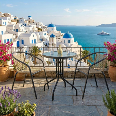 MIKA Set Κήπου - Βεράντας: Τραπέζι + 2 Πολυθρόνες Μέταλλο Βαφή Ανθρακί, PE Rattan Φυσικό