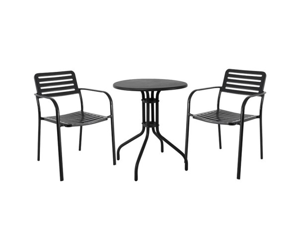 ROMA Set Κήπου-Βεράντας: Τραπέζι + 2 Πολυθρόνες, Μέταλλο Βαφή Μαύρο