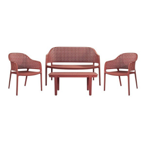 MALAGA Set Σαλόνι Κήπου PP-UV Bordeaux: Καναπές + 2 Πολυθρόνες + Τραπεζάκι
