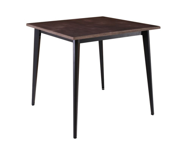 VIDAL Τραπέζι Μέταλλο Βαφή Μαύρο, Επιφάνεια 80x80cm/20mm Κ/Π Εμποτισμού Καρυδί